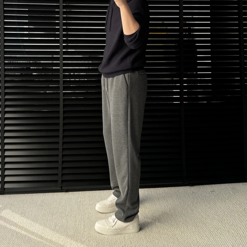 云柔感双面绒男士秋冬加厚针织休闲百搭纯色潮流长裤高品质休闲裤