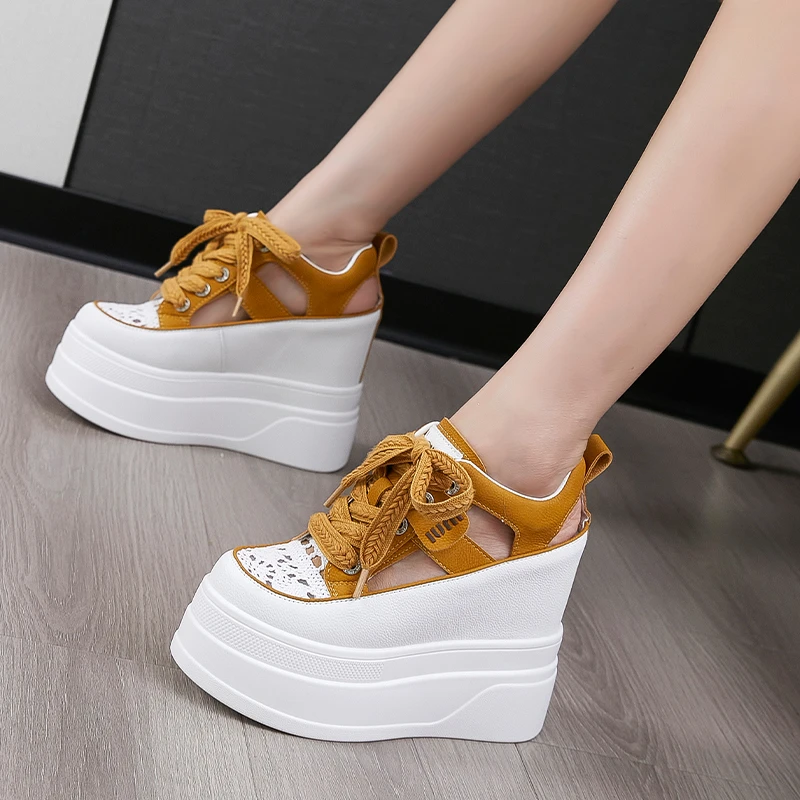 震地王12cm女鞋2024夏季新款时尚休闲百搭厚底内增高镂空罗马凉鞋