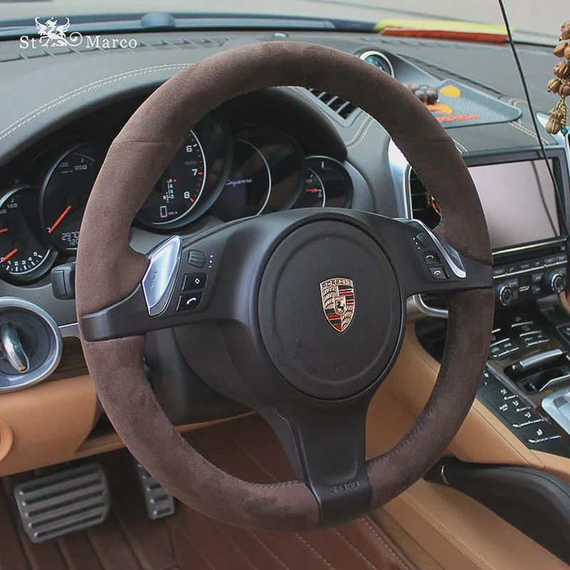 Alcantara保时捷Macan911卡宴Boxster718 帕拉梅拉翻毛皮方向盘套