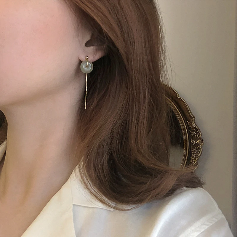 铜合金耳饰 平安扣耳线汉服温婉贤淑流苏耳链轻奢圆珠长耳环饰品