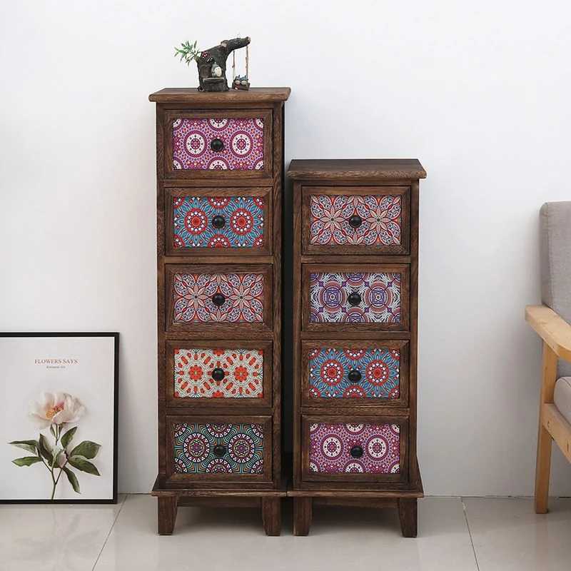 【小扬哥推荐】置物彩绘斗柜实木夹缝储物柜子小型卧室床头边柜缝隙