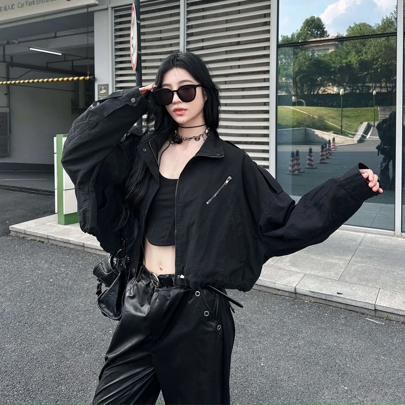 EDX美式休闲短款冲锋衣连帽休闲春秋宽松外套印花夹克上衣82322