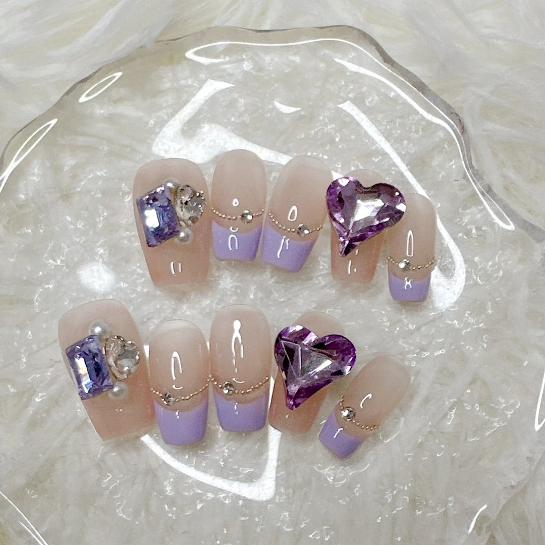 Powa Nails【啊酱紫】紫色冰透美少女指尖ins爆闪夏季手工穿戴甲