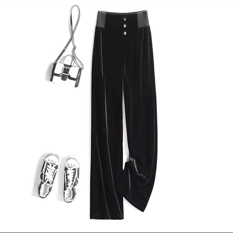 2023秋冬坠感金丝绒阔腿裤女新款显瘦休闲长裤高腰宽松大码直筒裤