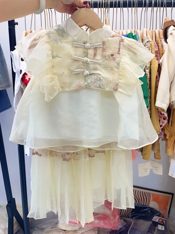 中式汉服古风套装裙子中小童柔软透气潮流雪纺女童中国风夏季新款