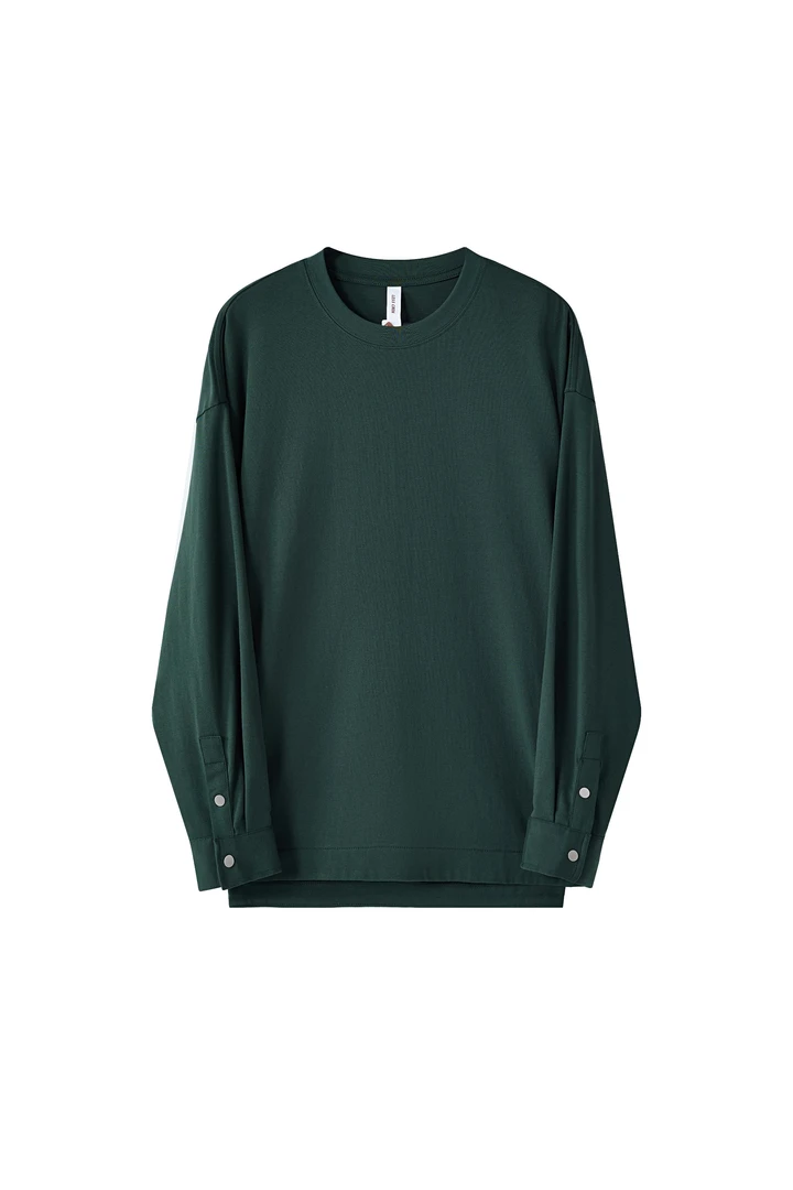 （清）秋季新款男士袖口纽扣时尚休闲长袖T恤简约百搭宽松圆领潮流