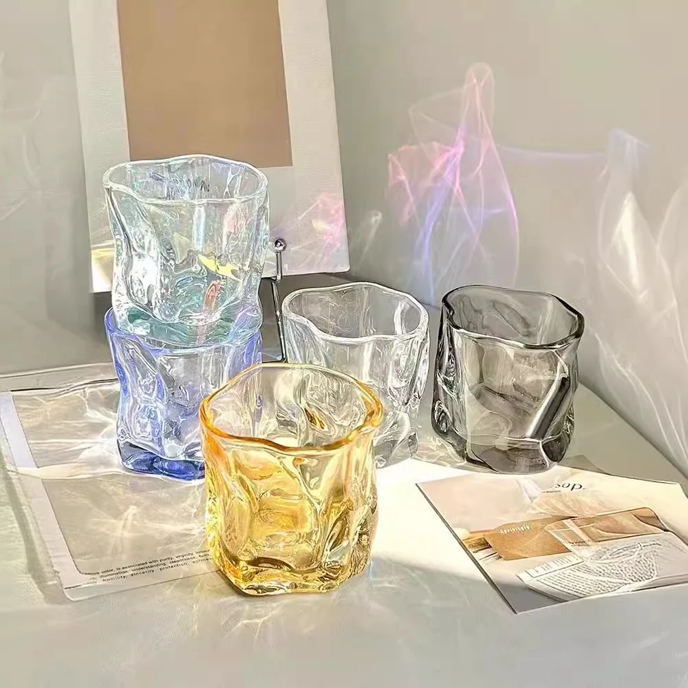 【4只装】喝水杯ins水杯创意折纸杯透明炫彩玻璃水杯高颜值异形酒杯