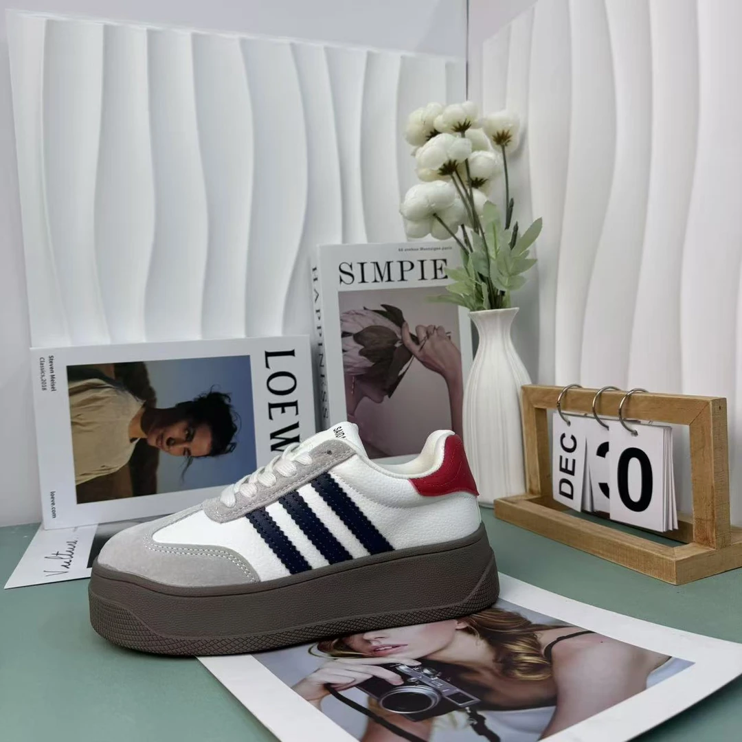 女鞋2024秋季新款真皮厚底德训鞋时尚百搭休闲运动板鞋