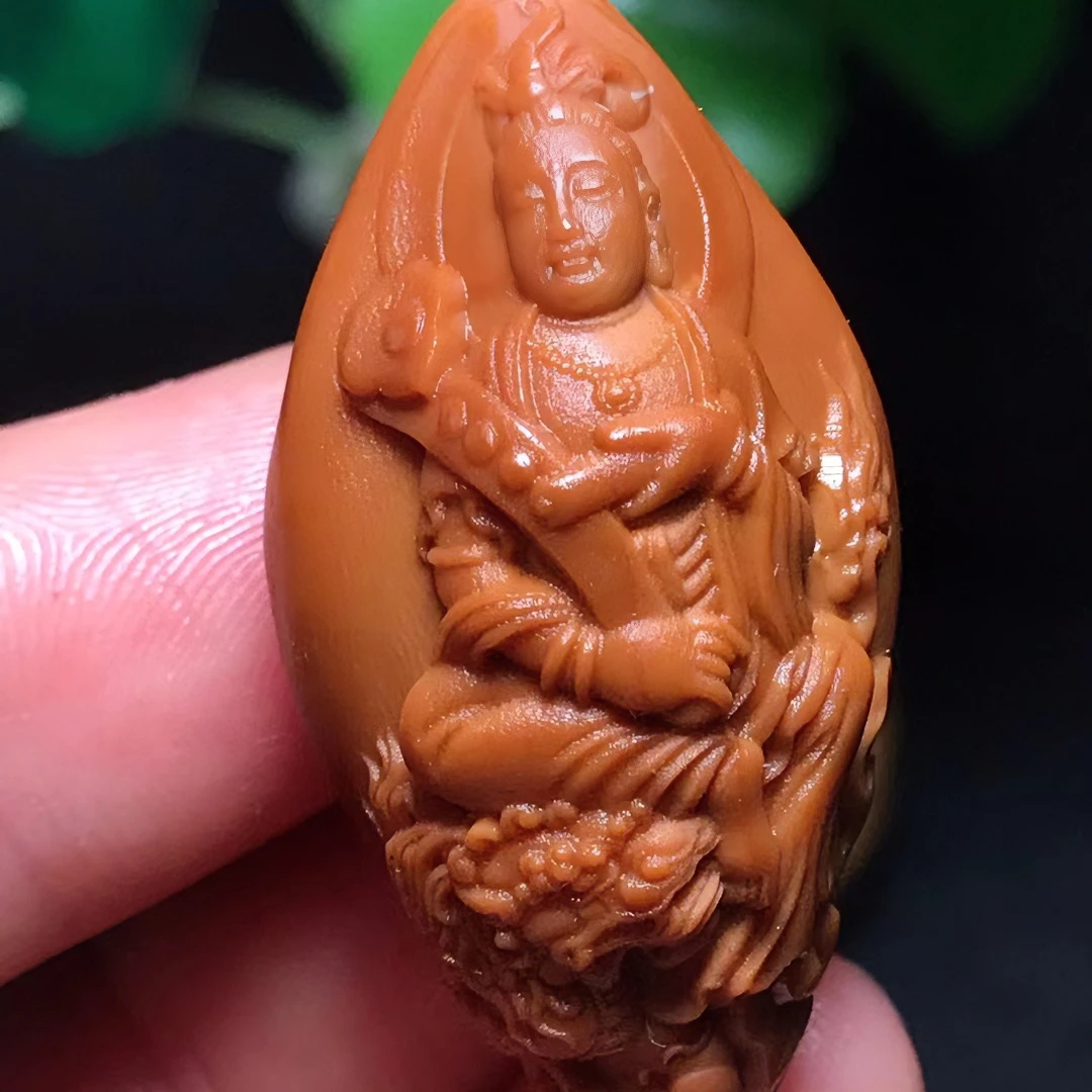 橄榄核雕刻文殊菩萨单籽挂件吊坠1.85*3.6cm属兔生肖兔守护神文玩