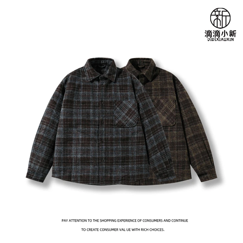 滴滴小新-情侣呢子夹棉衬衣夹克外套冬季格子加厚保暖潮款M6609