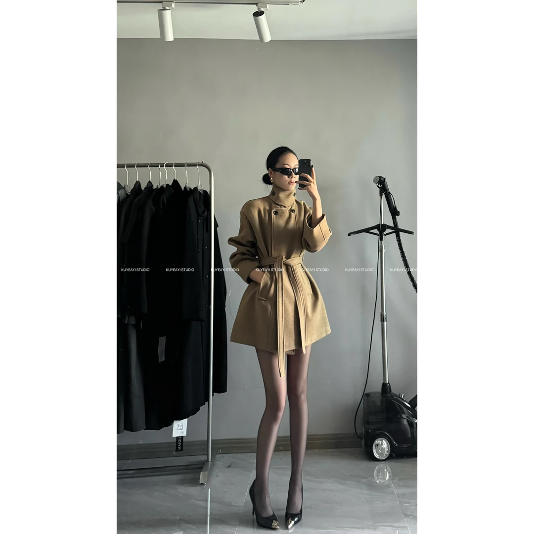 KUYEAYI / 韩系立领中长款夹棉呢料大衣