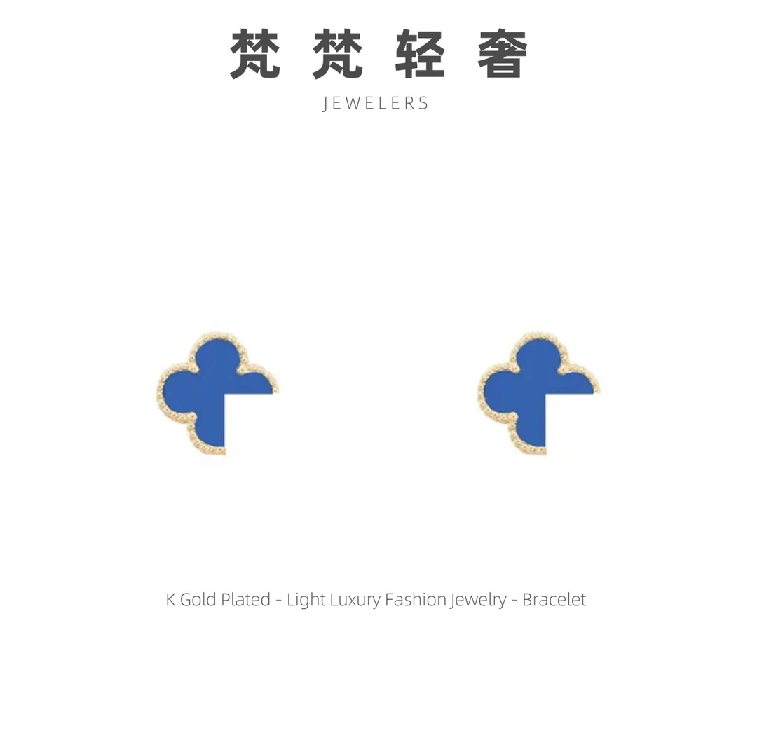 铜合金耳饰 四叶草单花耳钉梵梵轻奢时尚百搭ins气质简约设计感ff