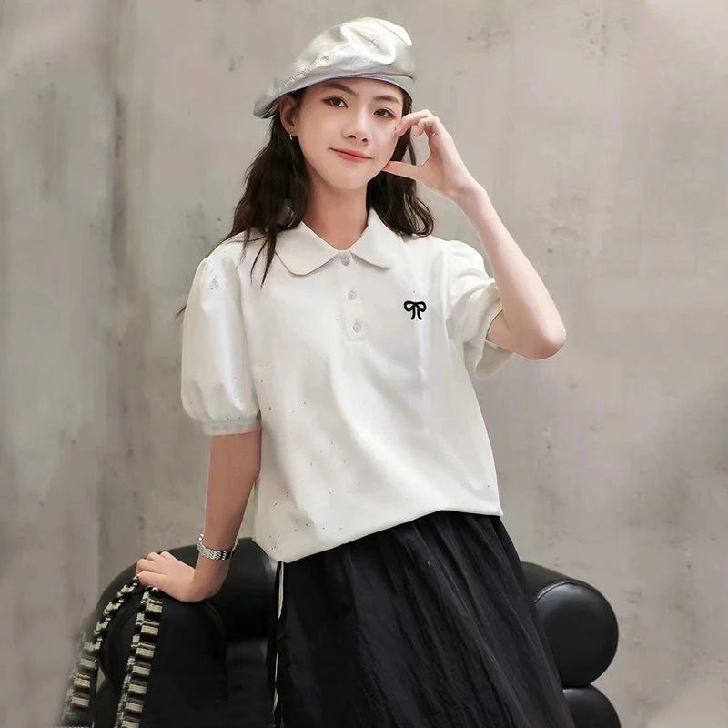 女童娃娃领polo衫白色夏季新款百搭学院风韩版翻领短袖T恤半袖