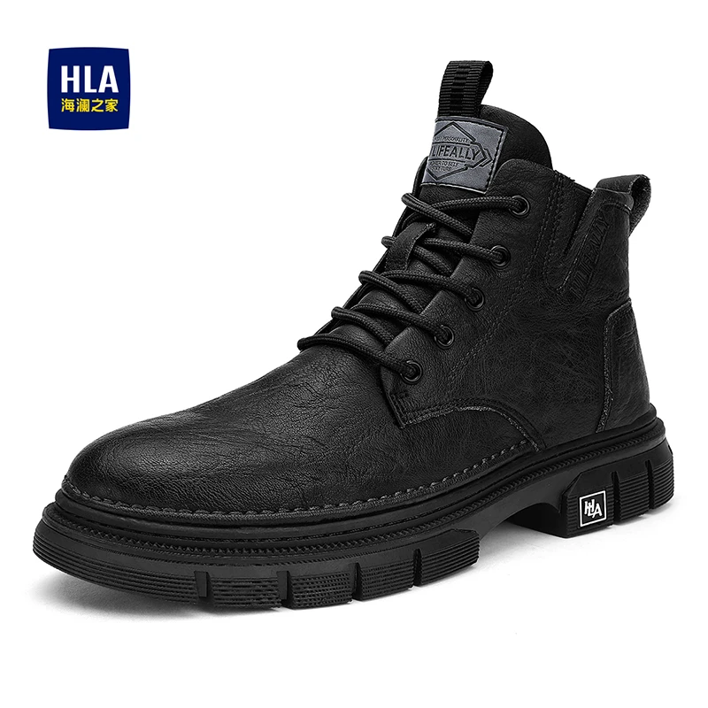 HLA/海澜之家2024秋季男鞋高帮男靴百搭休闲男士加绒马丁靴0595