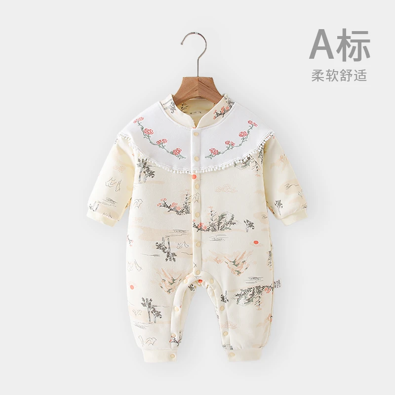 秋冬婴儿加棉连衣哈衣爬服中国风春秋柔软舒适纯棉宝宝新生儿加厚