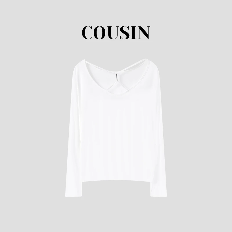 D.cousin 宽松轻薄款露背长袖上衣T恤女空调罩衫 25035