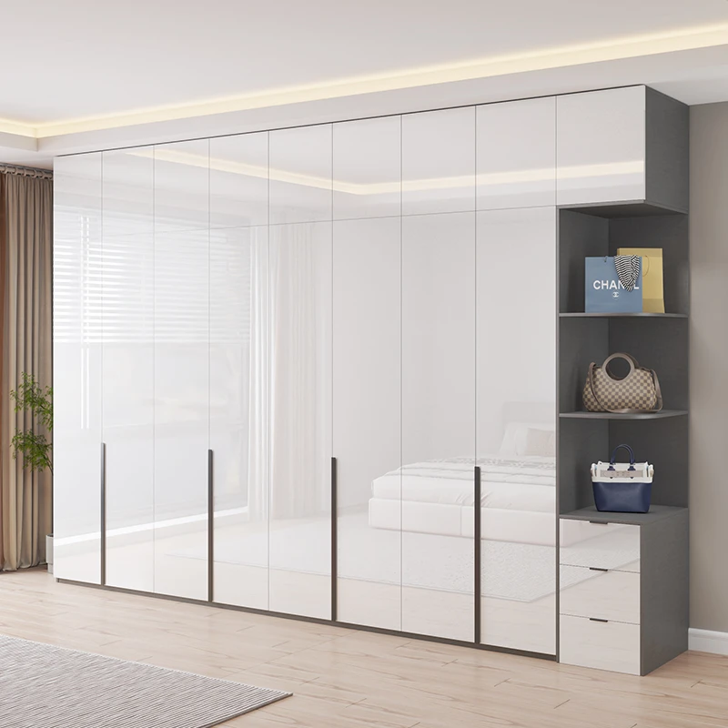 轻奢极简衣柜家用卧室现代简约UV亮光烤漆木质四六八门到顶大衣柜