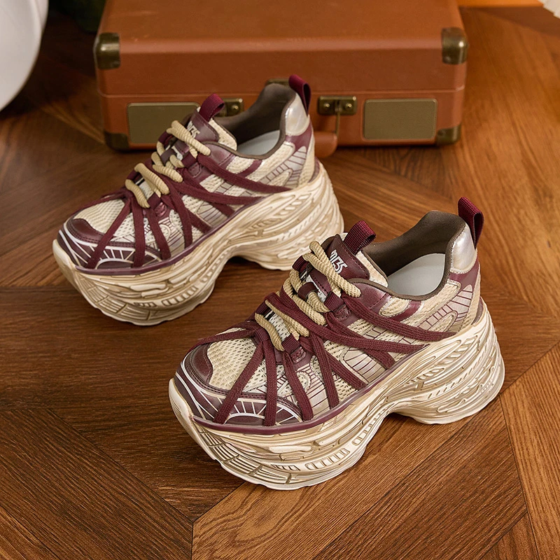 2024系带增高老爹鞋女厚底松糕百搭休闲运动鞋拼色网红时尚