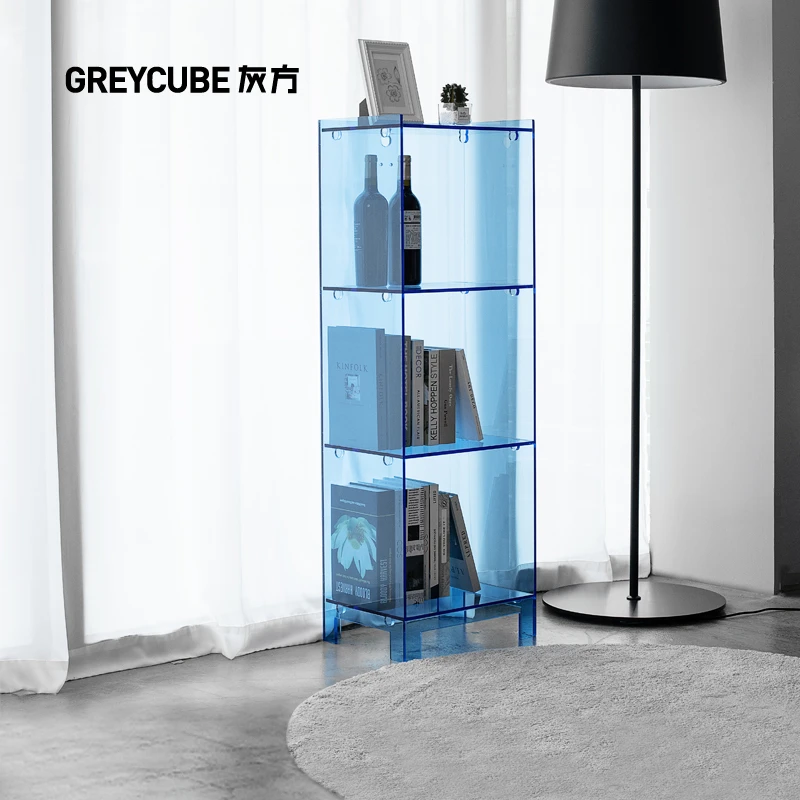 灰方北欧书架亚克力办公室客厅收纳展示架子可移动多层落地简约架