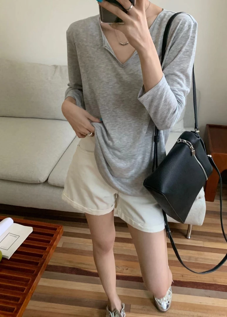 415189 小V领薄款防晒T恤