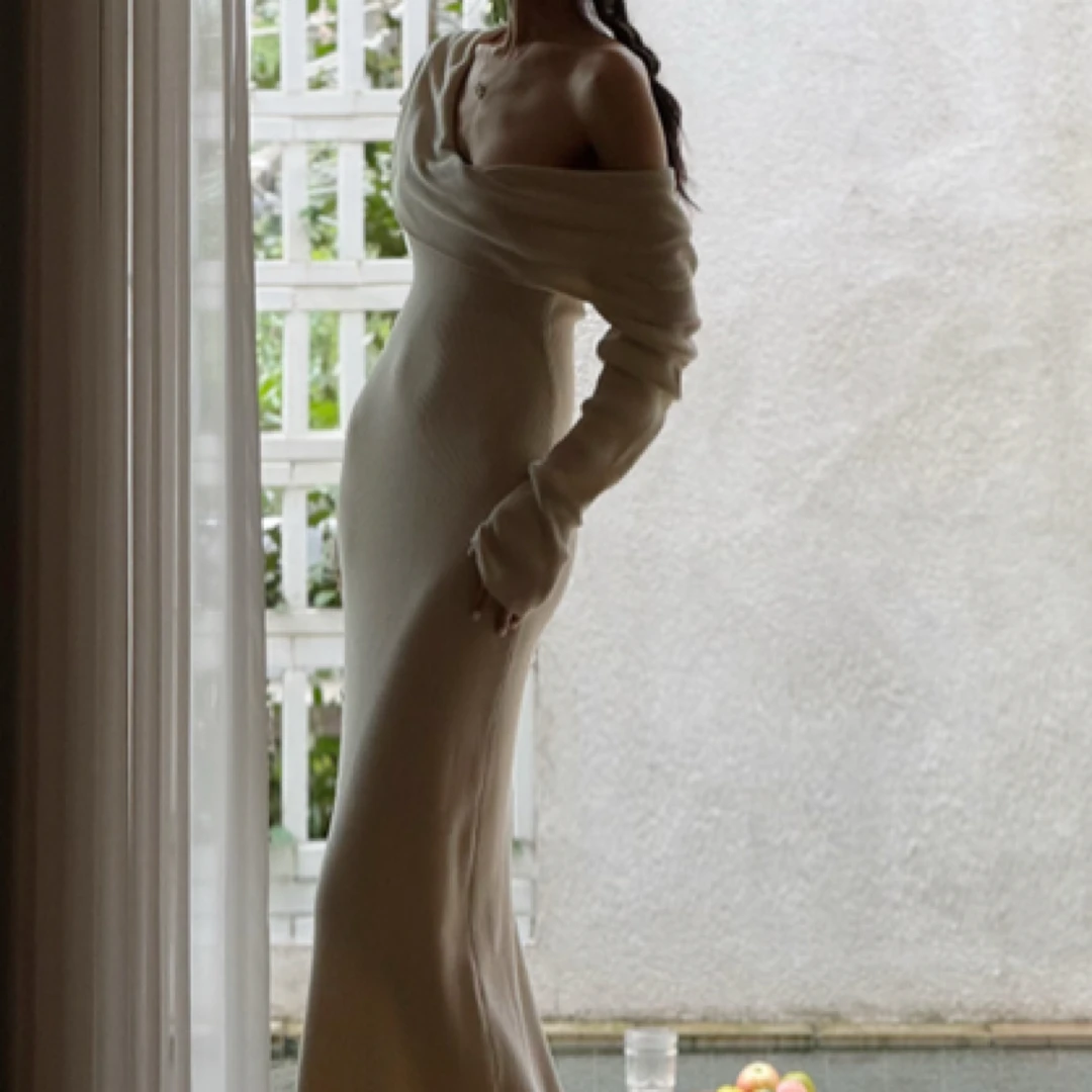 muli沐里小众荡领一字肩连衣裙