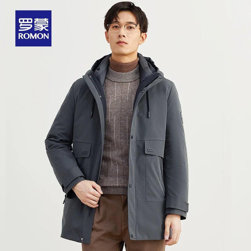 Romon/罗蒙【一衣三穿】可拆羽绒内胆男式羽绒服秋冬中长款保暖外套