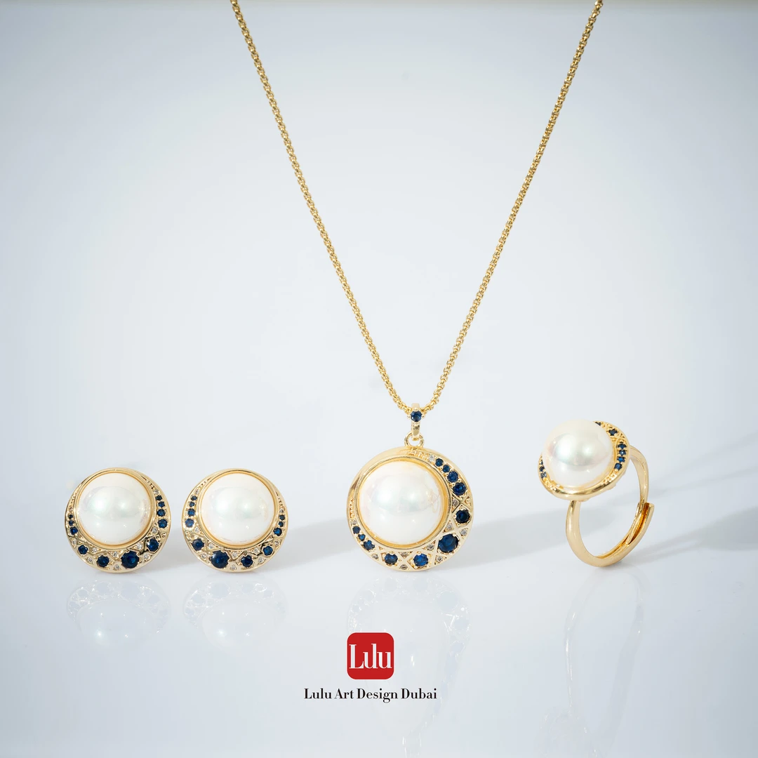 铜合金项链 迪拜LULU【天空之眼】蓝钻气质高贵女王感马贝套装TH10