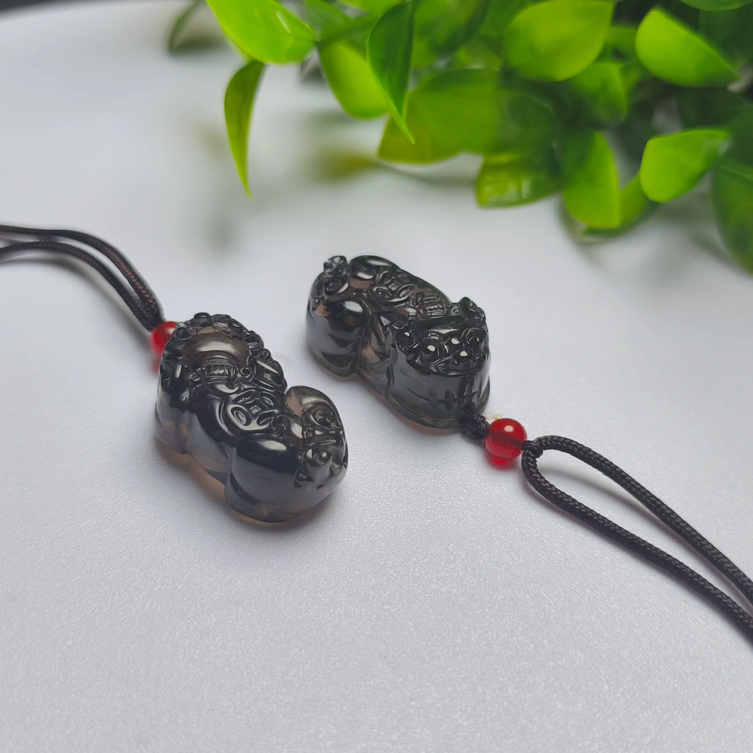 QD703【多福来】黑晶刚曜貔貅 黑曜石吊坠多样性拍一发一