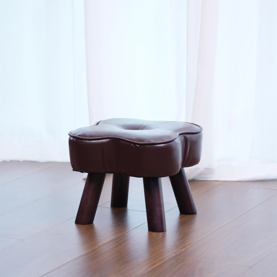 家用小凳子实木软包凳可爱简约四叶草脚踏凳客厅儿童凳北欧换鞋凳