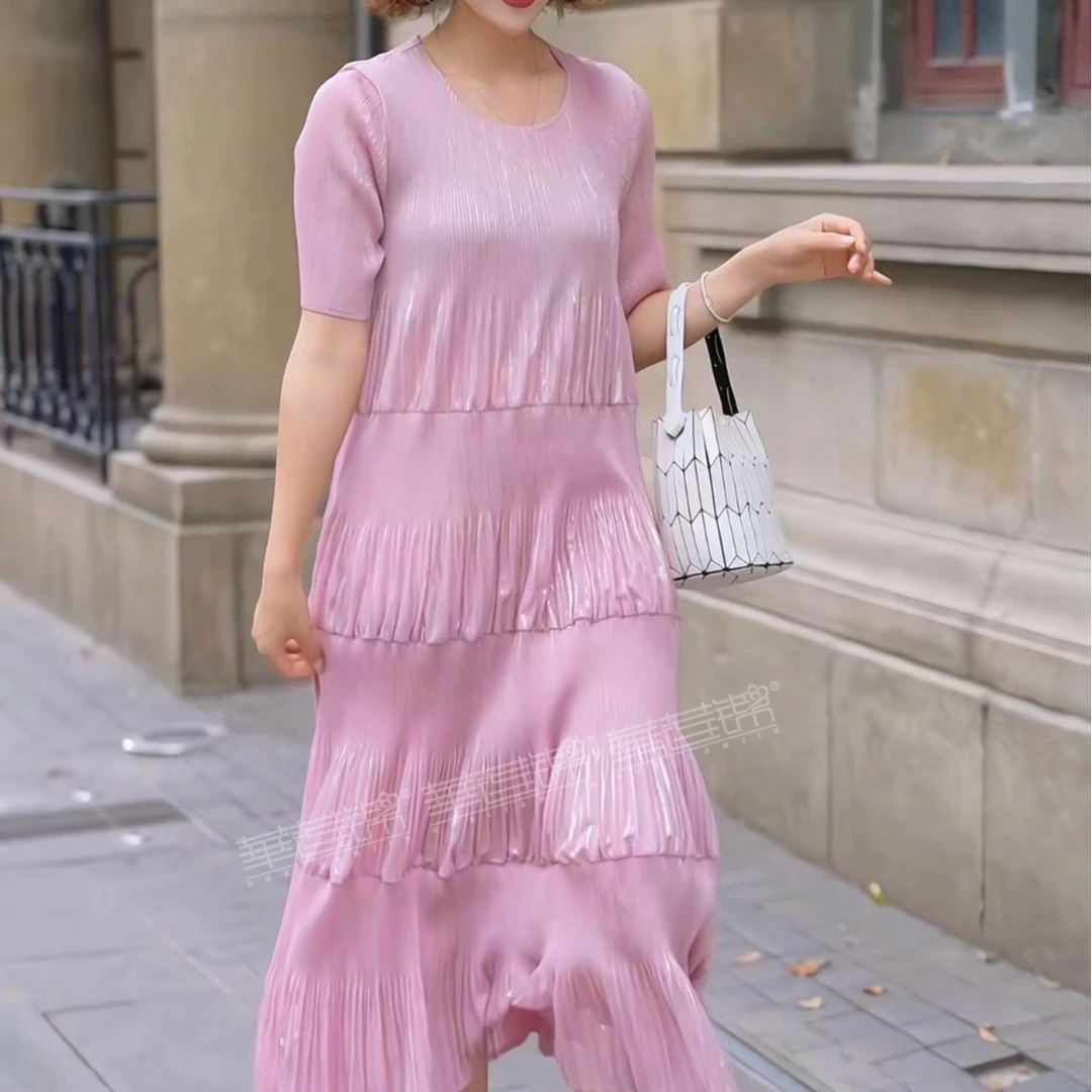 【舞蹈裙】凤菲凰夏季褶皱大码女装连衣裙优雅气质中长款礼服裙子