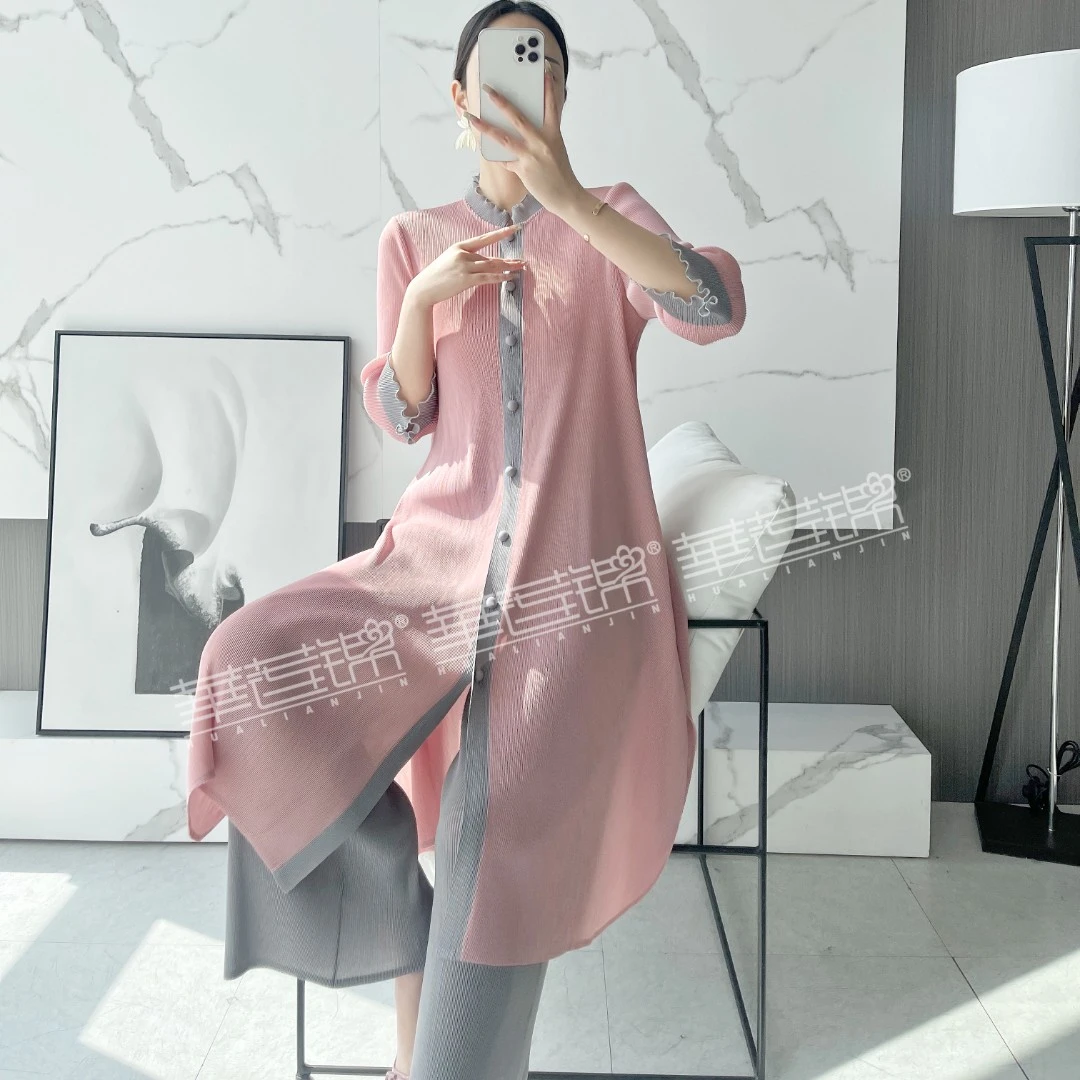 【木耳领】褶皱高贵女装时尚洋气显瘦妈妈套装防晒中长款气质两件套