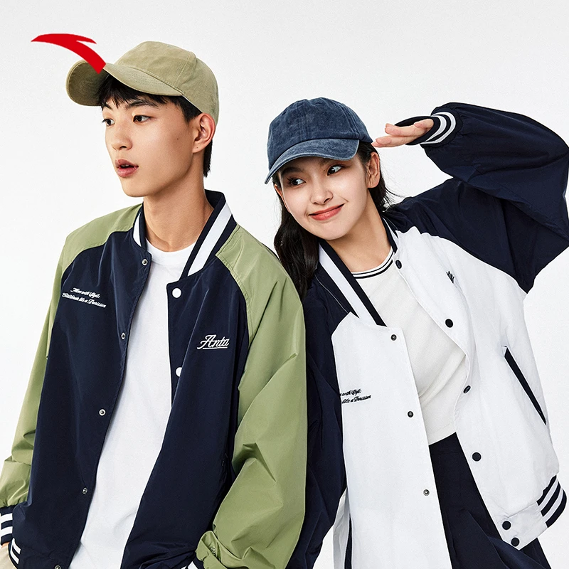 安踏棒球服外套男女同款新款时尚拼接情侣休闲上衣春百搭