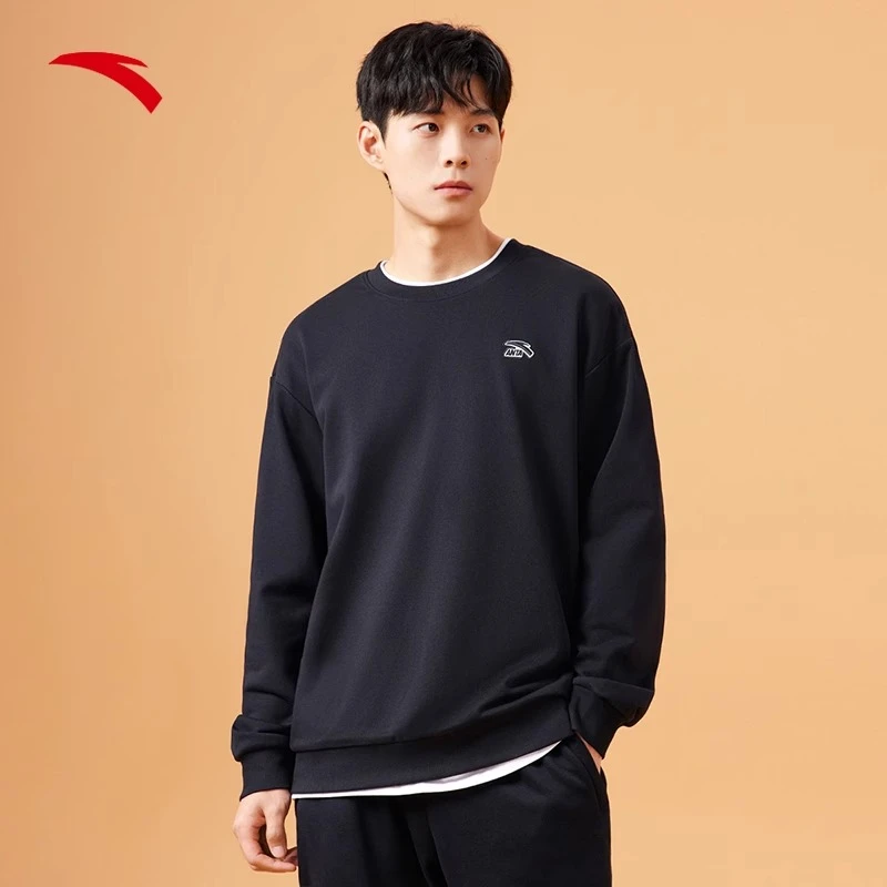 安踏加绒休闲卫衣男女同款春季新款黑色美拉德卫衣运动百搭宽松