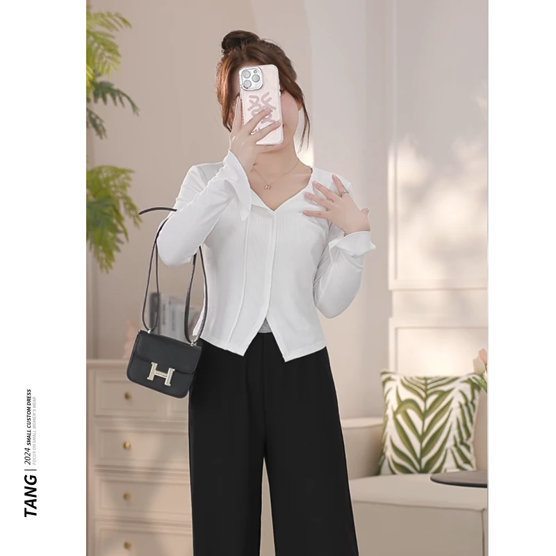 <汤汤>小个子定制早秋上新长袖显瘦时尚百搭气质休闲外穿修身薄款