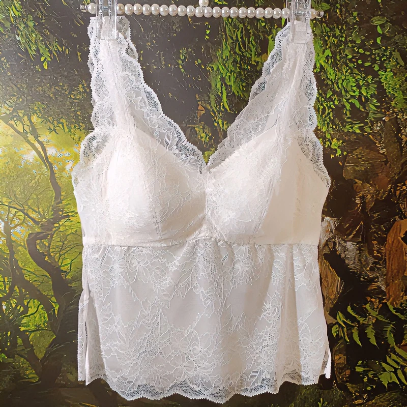 吊带白色【明星同款】带胸垫内搭聚拢美背花边内搭网红内衣女4190-2