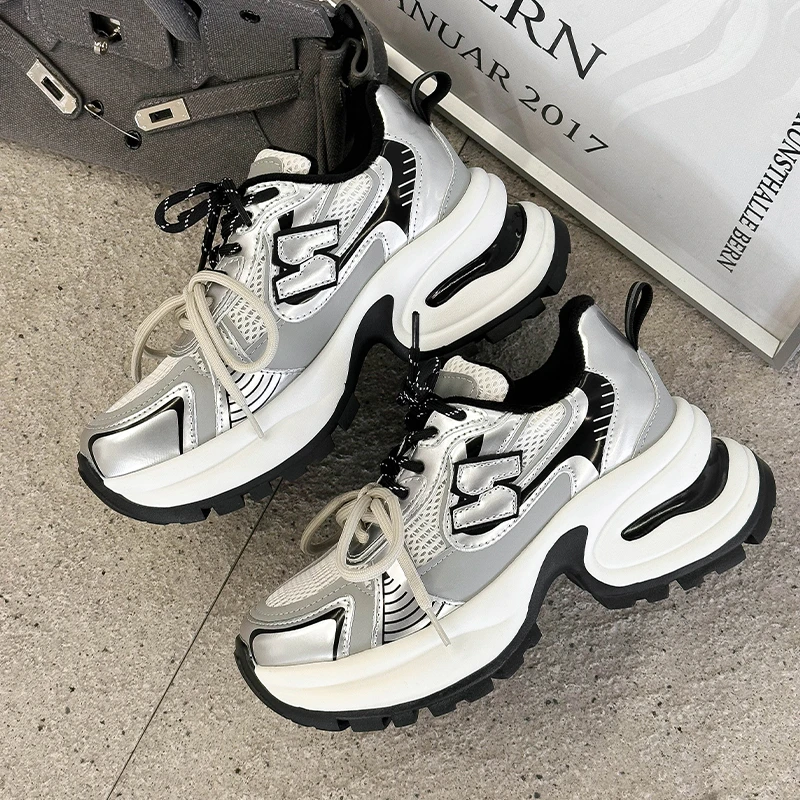 厚底增高7cm老爹鞋女2024冬季新款显瘦真皮加绒百搭运动休闲鞋潮