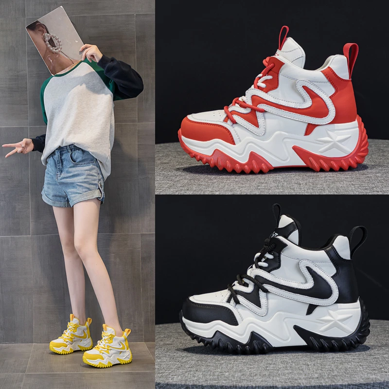 真皮高帮老爹鞋女秋季2024年新款百搭女鞋厚底增高舒适休闲运动鞋