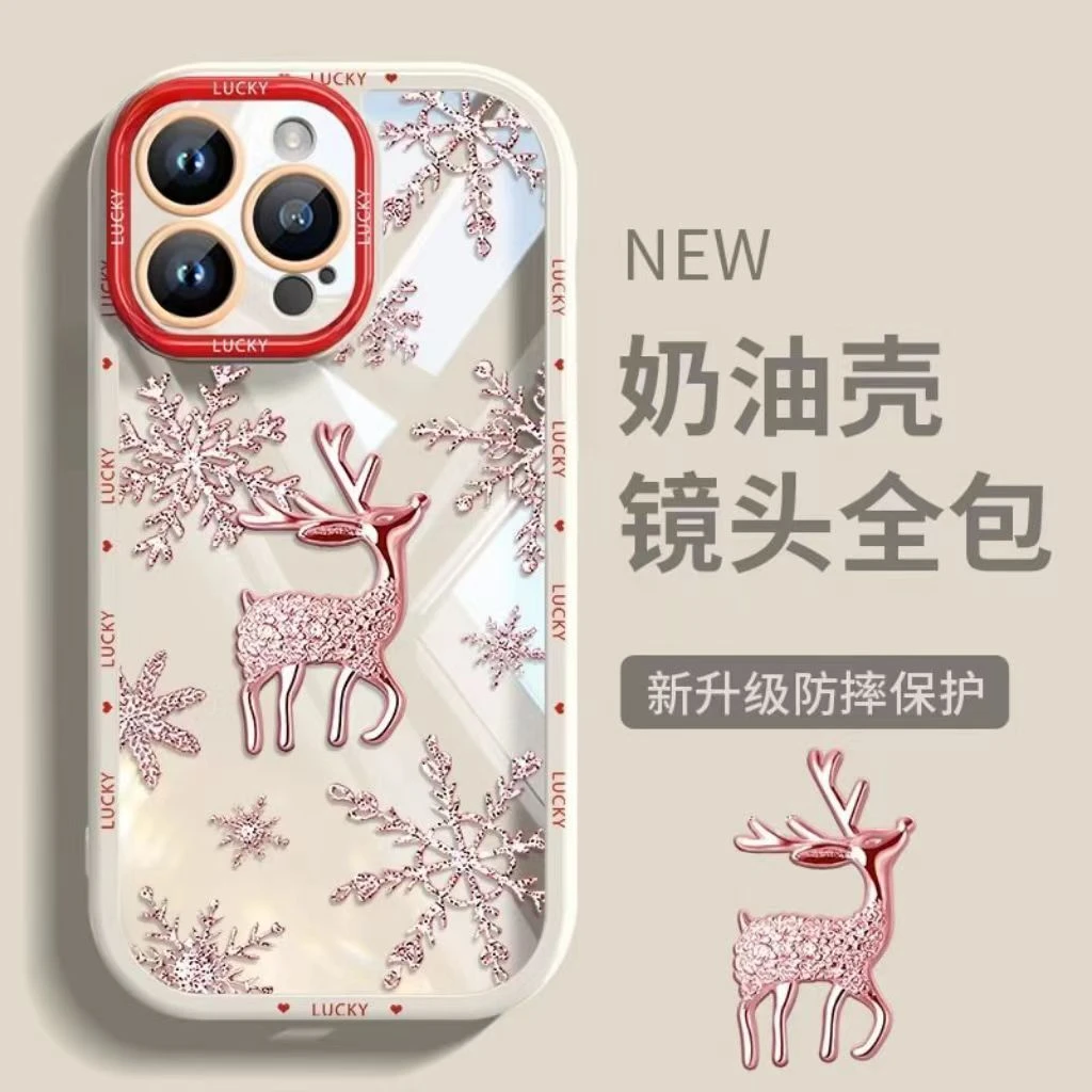 雪花麋鹿适用苹果15/14手机壳11iphone13pro女12华为vivo小米oppo