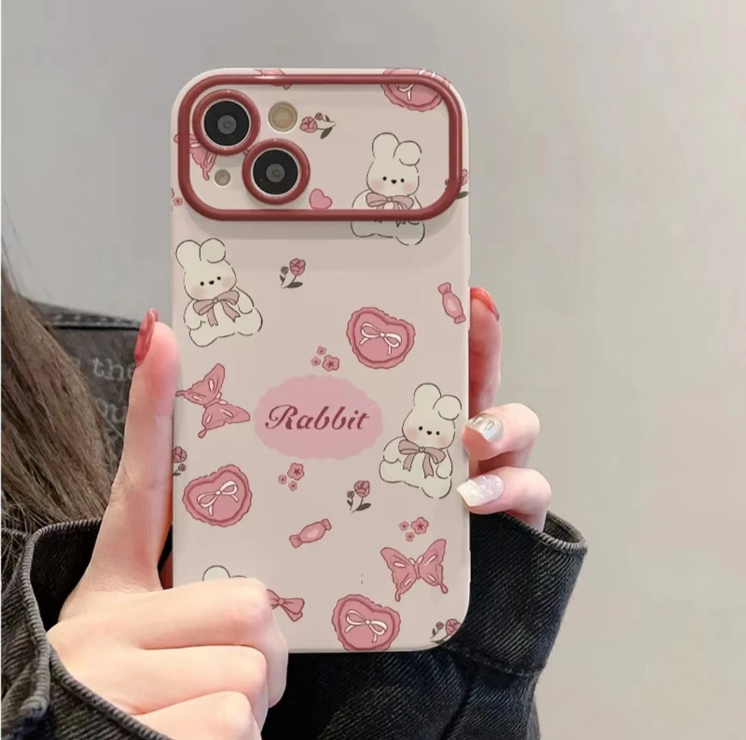 淡粉兔子适用苹果15/14手机壳11iphone13pro女12华为vivo小米oppo