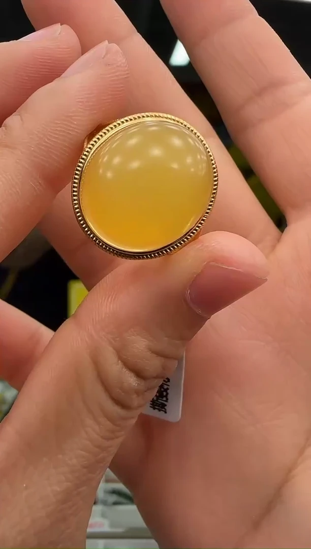 【闪购商品】琥珀戒指银S925镶嵌D约14*16mm俄料蜜蜡蛋面戒指