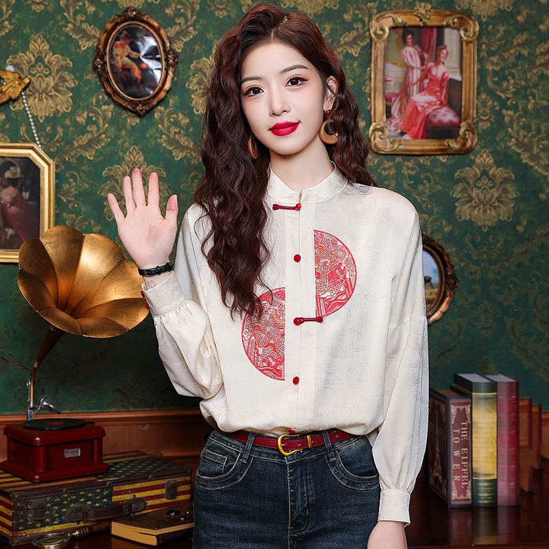春季新款衬衫新中式淑女长袖气质衬衣打底衫
