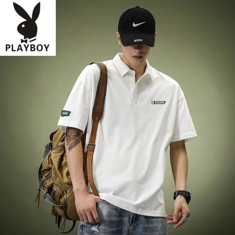 花花公子重磅260g短袖男士休闲款翻领宽松冰丝美式Polo衫男款百搭