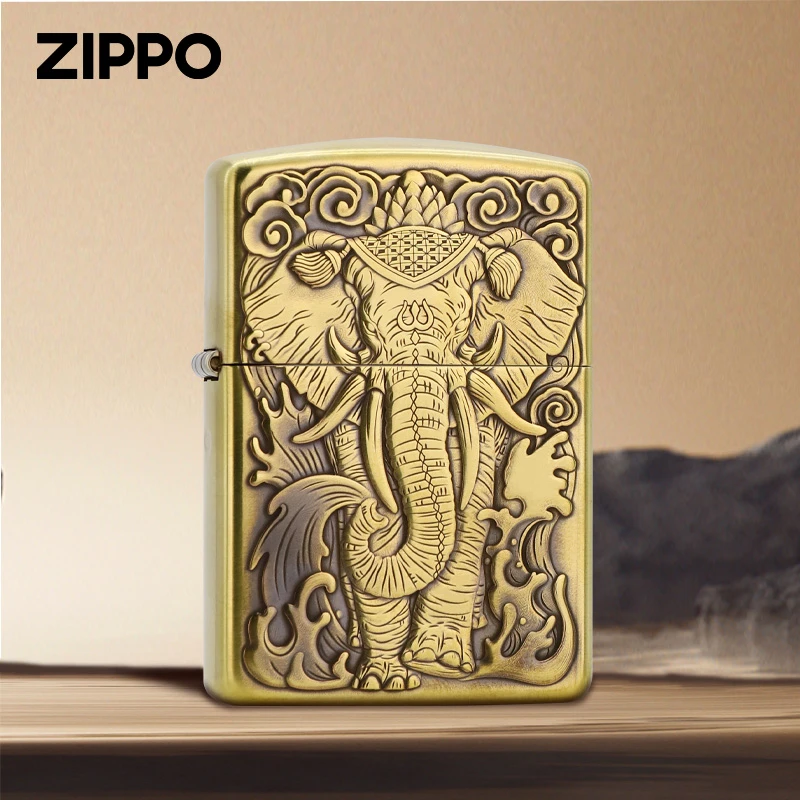 ZIPPO/之宝打火机黄铜盔甲经典六牙象3D浮雕做旧双面男士DY8712FD