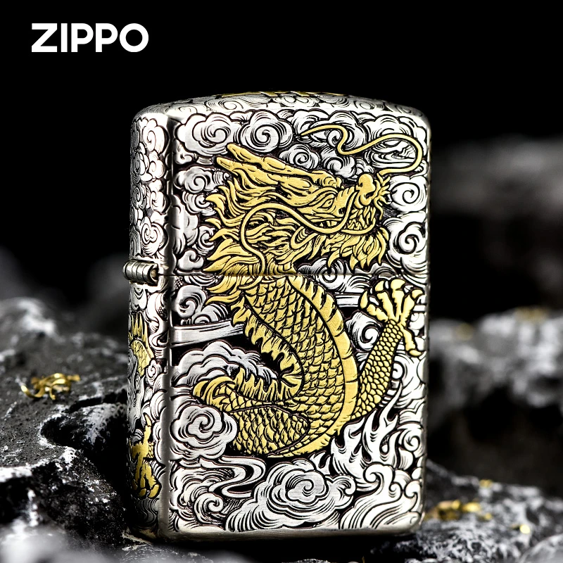 ZIPPO/之宝打火机龙行天下中国龙重甲套壳错金官方正品火机DYX1H1