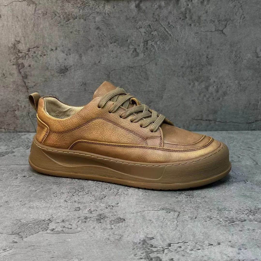 1芒果鞋复古男士头层牛皮厚底休闲工装板鞋复古男士潮休闲鞋872