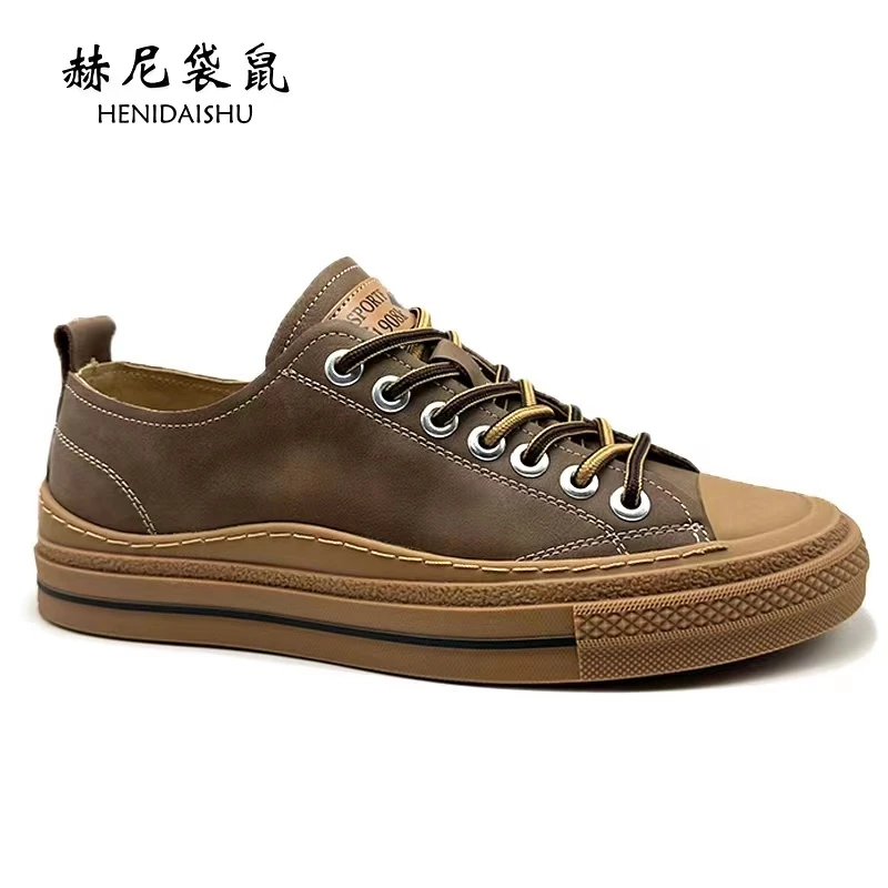 HENIDAISHU/赫尼袋鼠欧洲站春夏新款牛皮男士韩版板鞋潮鞋薄款888