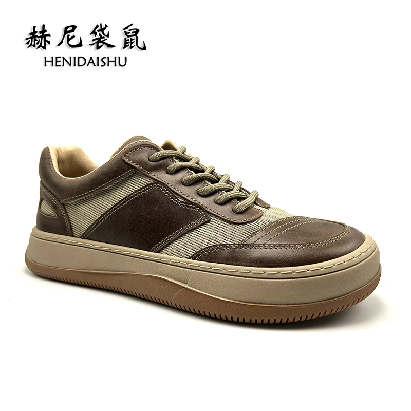 HENIDAISHU/赫尼袋鼠芒果鞋方头男士工装复古夏季休闲鞋透气826