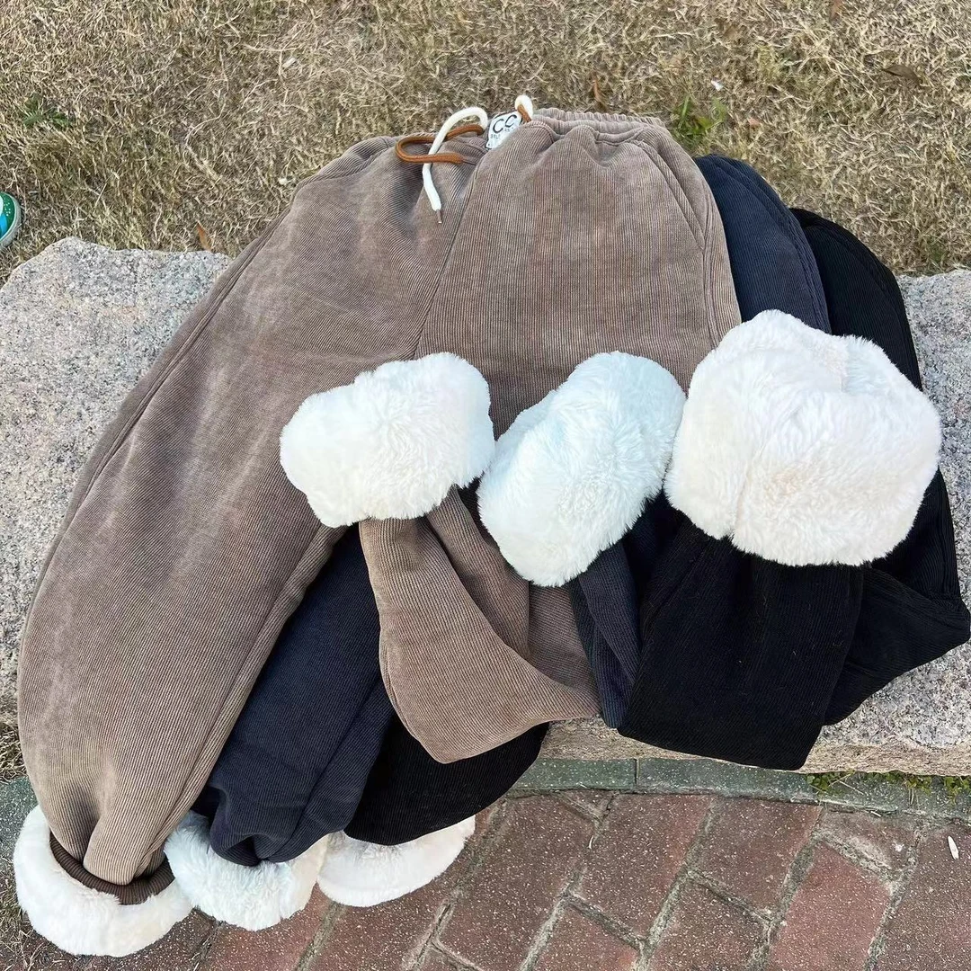 冬季新款欧棉绒加厚仿兔毛中性男宝女宝穿防寒户外休闲束脚口长裤