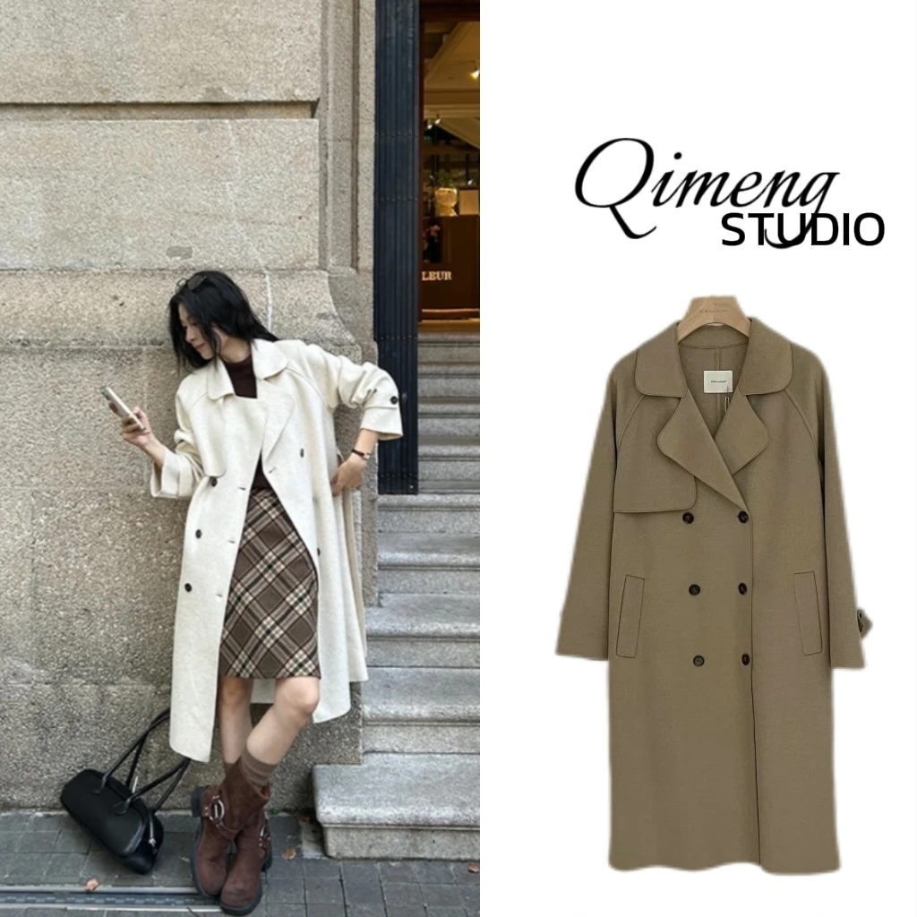 【绮梦】双面妮大衣女2024秋冬新款气质复古宽松中长款风衣毛呢外套