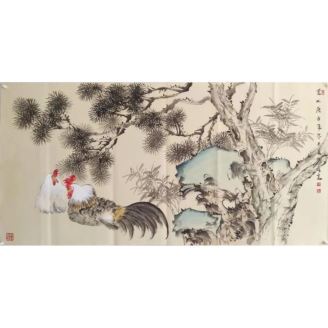 姜义利纯手绘写意花鸟国画作品四尺整张138X69cm宣纸托底